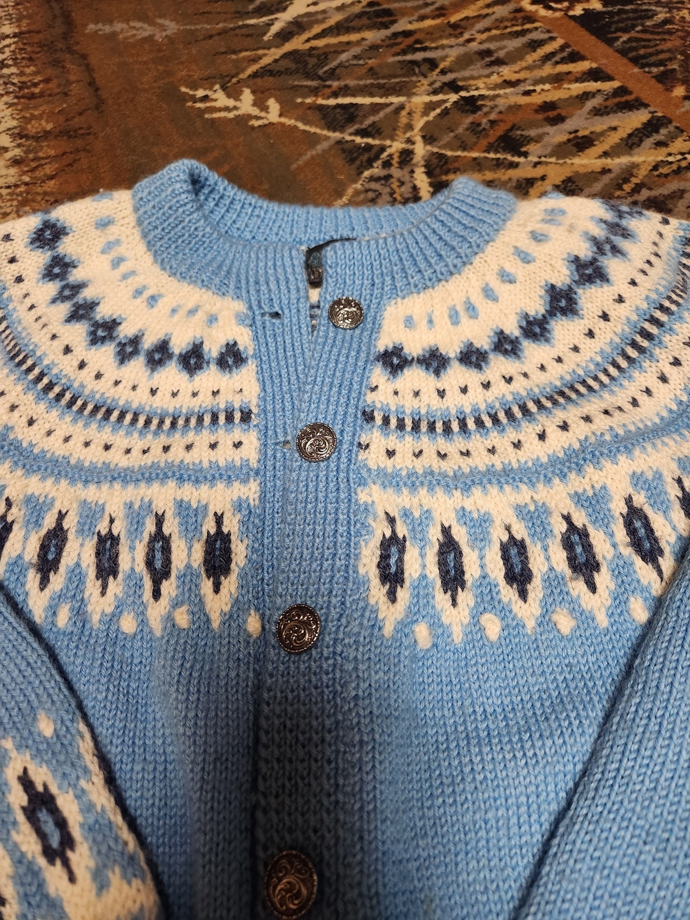 Dale of Norway Light Blue and White Fair Isle Wool Cardigan - Picture 3 of 14